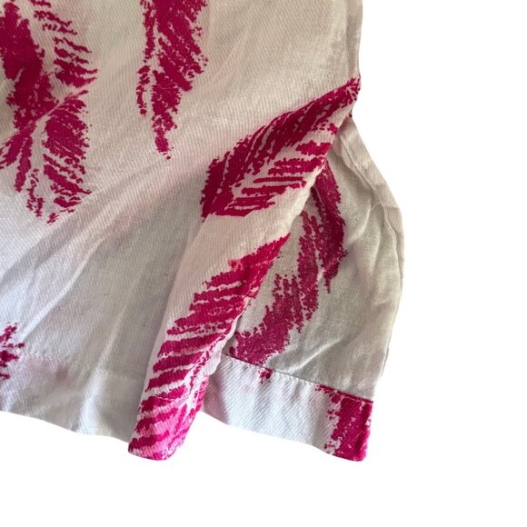 Pink White Leaf Print Womens Boho Tunic L Top 3/4 Sleeves Lightweight - Picture 8 of 10
